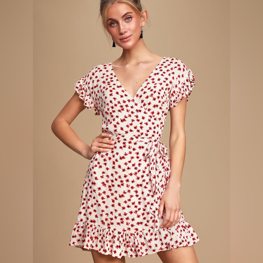Wrap And Roll White Floral Wrap Dress Billabong